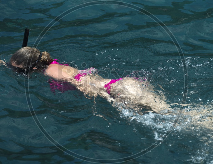 Tourists Enjoying Deep Sea Diving At  Krabi , Thailand