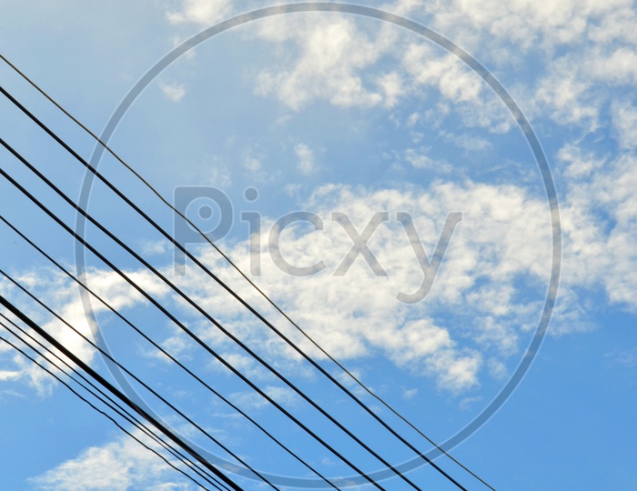 Electric Main Wires With Blue Sky in background