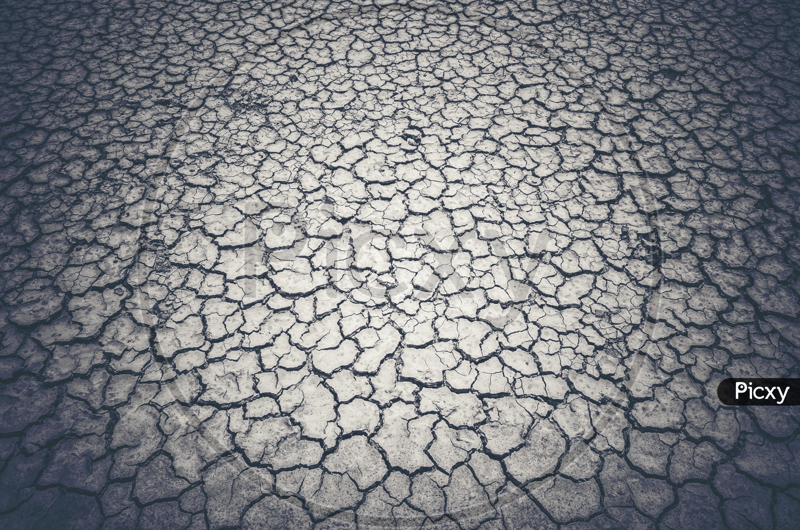 Drought Land With Dry Cracked Soil Texture With B&W Filter