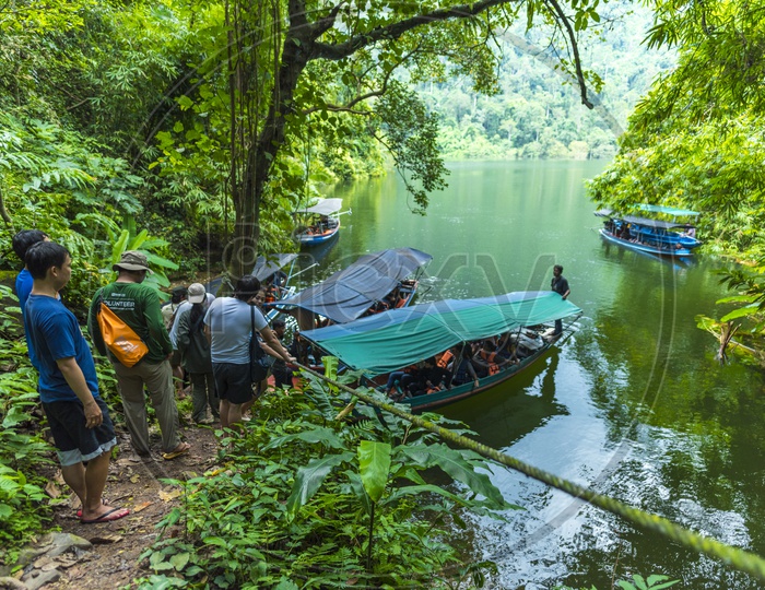 Trekkers Taking Boat Ride To Reach trekking Spots In Khao Yai National Park In Thailand
