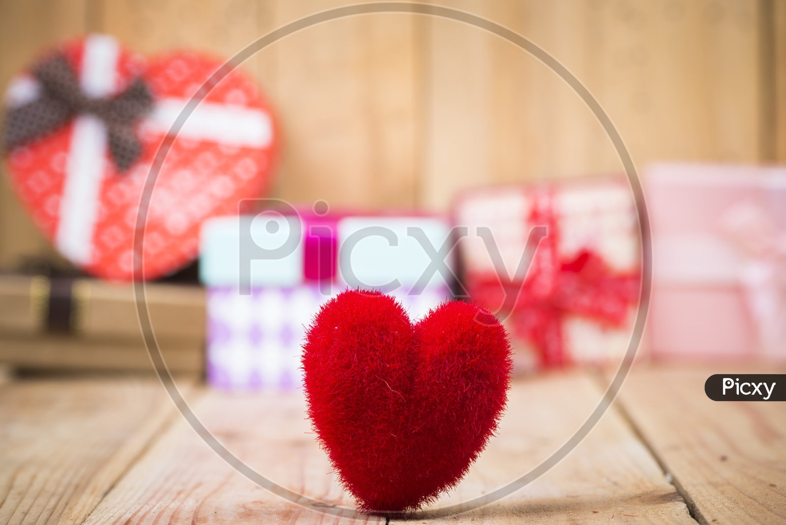 Beautiful valentines love card with red hearts on  Wooden Background