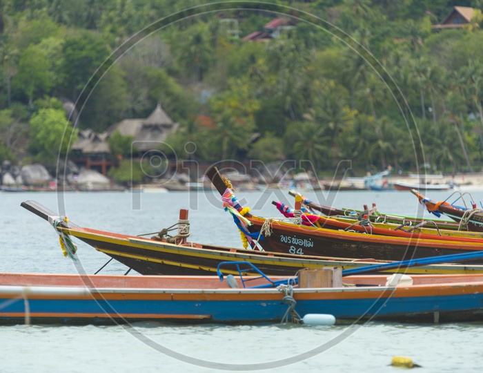Tourists Boats Anchored At krabi beach
