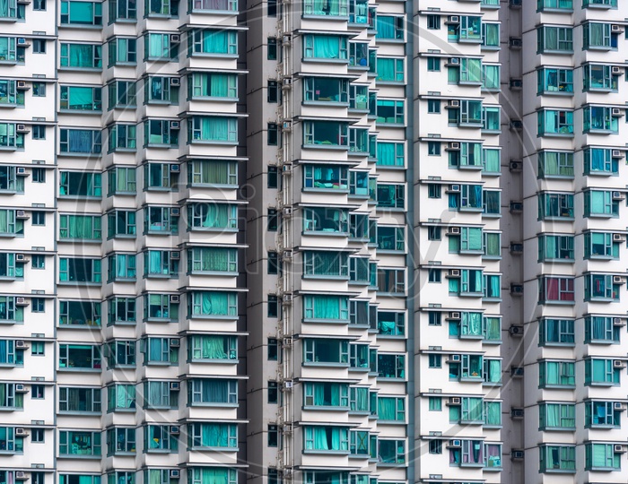 Exterior of the modern apartment building in Hong Kong