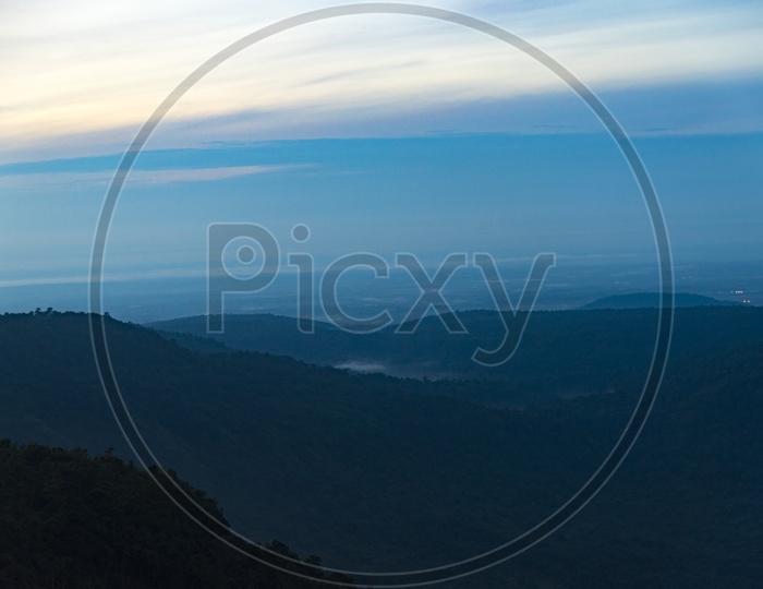 Nature landscape view of sunset over the mountain, Khao Yai National National Park in Thailand