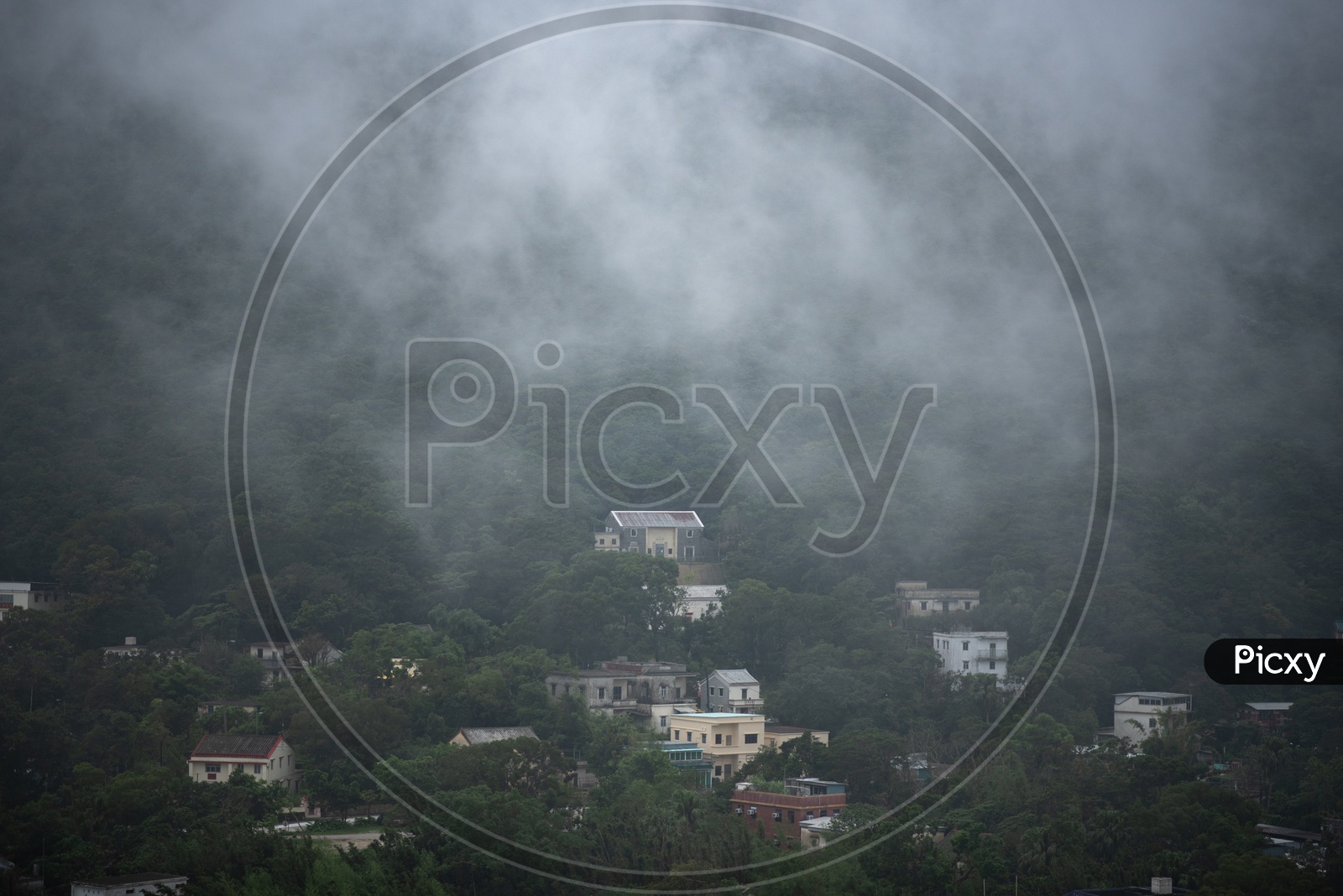 Misty Ngong ping mountain during morning in Hong Kong