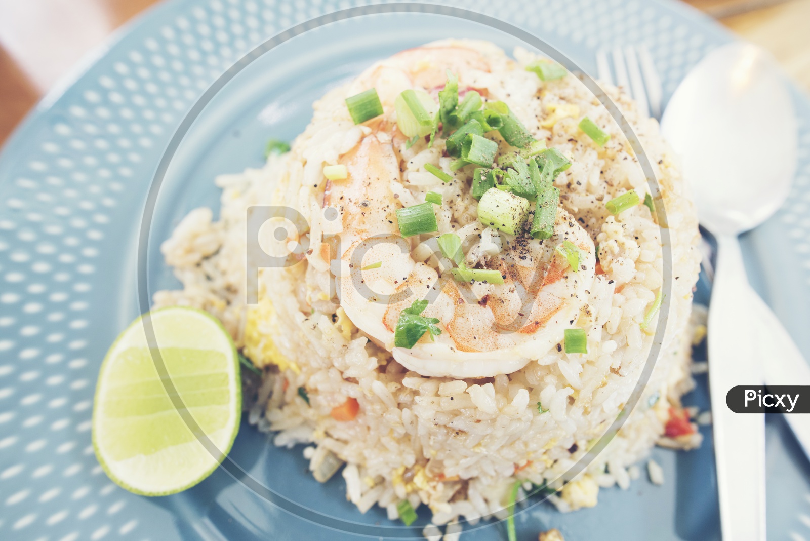 Close up of Fried rice with shrimp, Thai food
