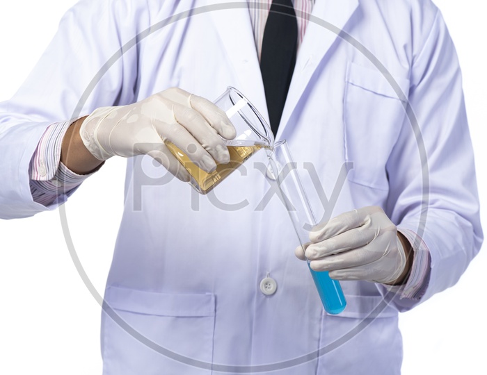Asian Doctor Holding Test Tube in Hand at Laboratory Isolated on White Background