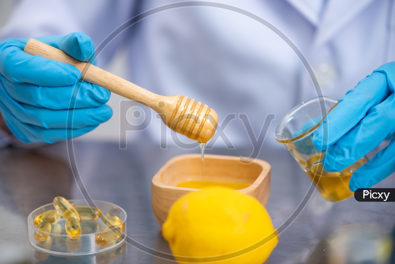Young Asian Woman Scientist Holding Fish Oil Pill Or Capsule