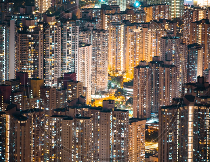 Hong Kong skyscrapers during night