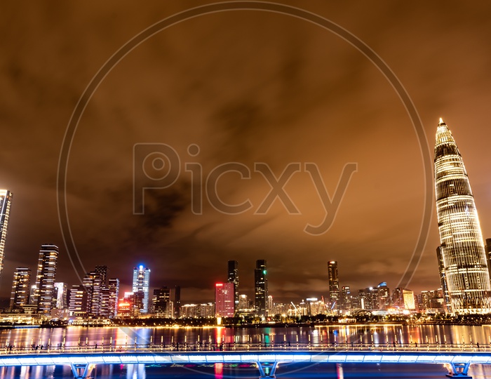 Longexposure of Shenzhen city skyline during night