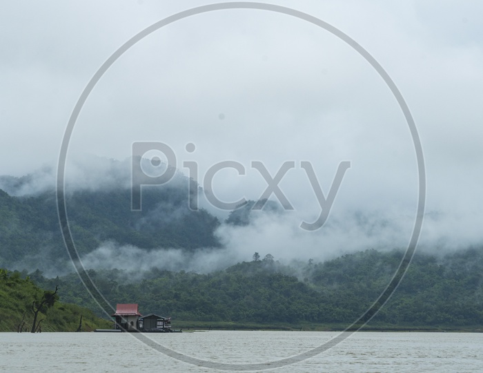 landscape view of tropical lake and Mountains