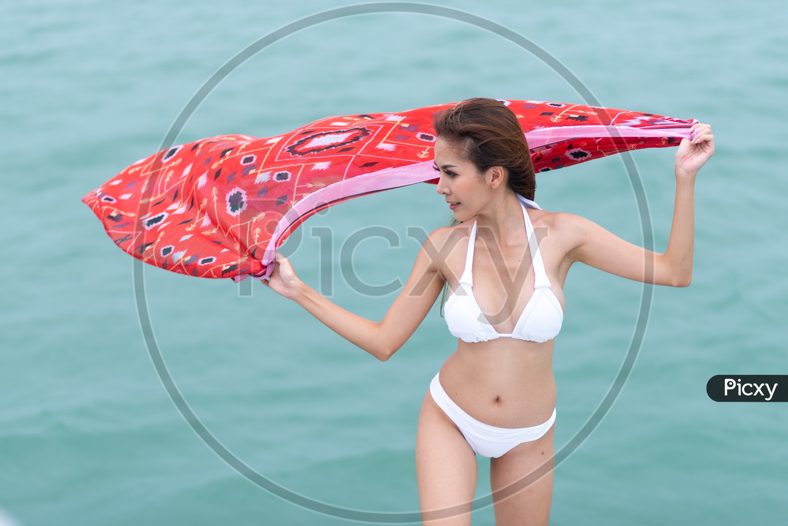 Asian girl in white bikini on Yacht