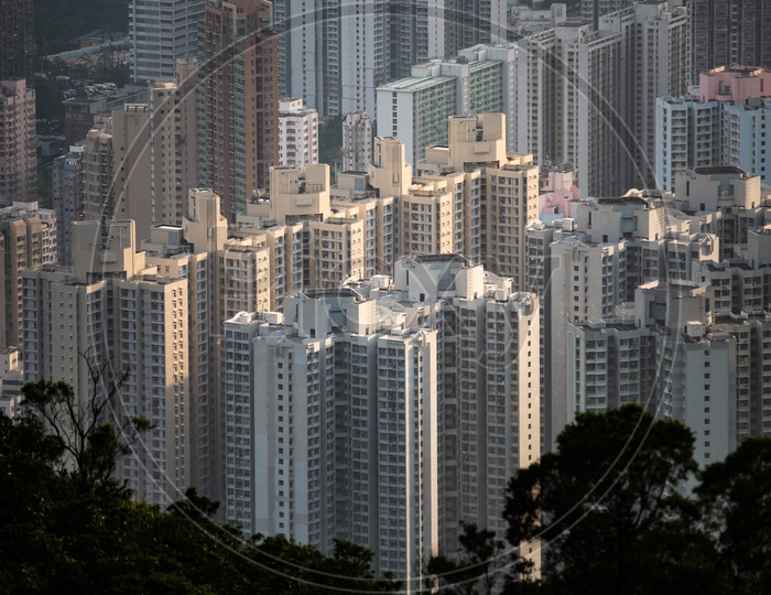 View of group of skyscrapers in Hong Kong city