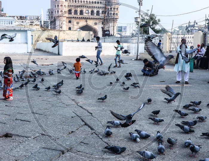 Potholes or Drain Shields in Mecca Masjid With Charminar View