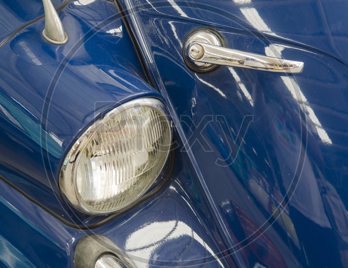 Head Light Of a Vintage  Car Closeup