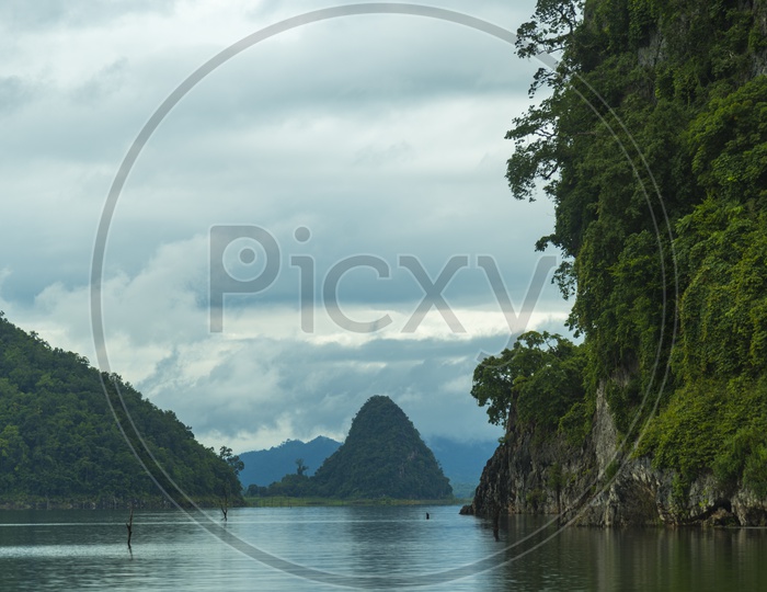 Tropical Lake With Mountains At Khao Yai National Park