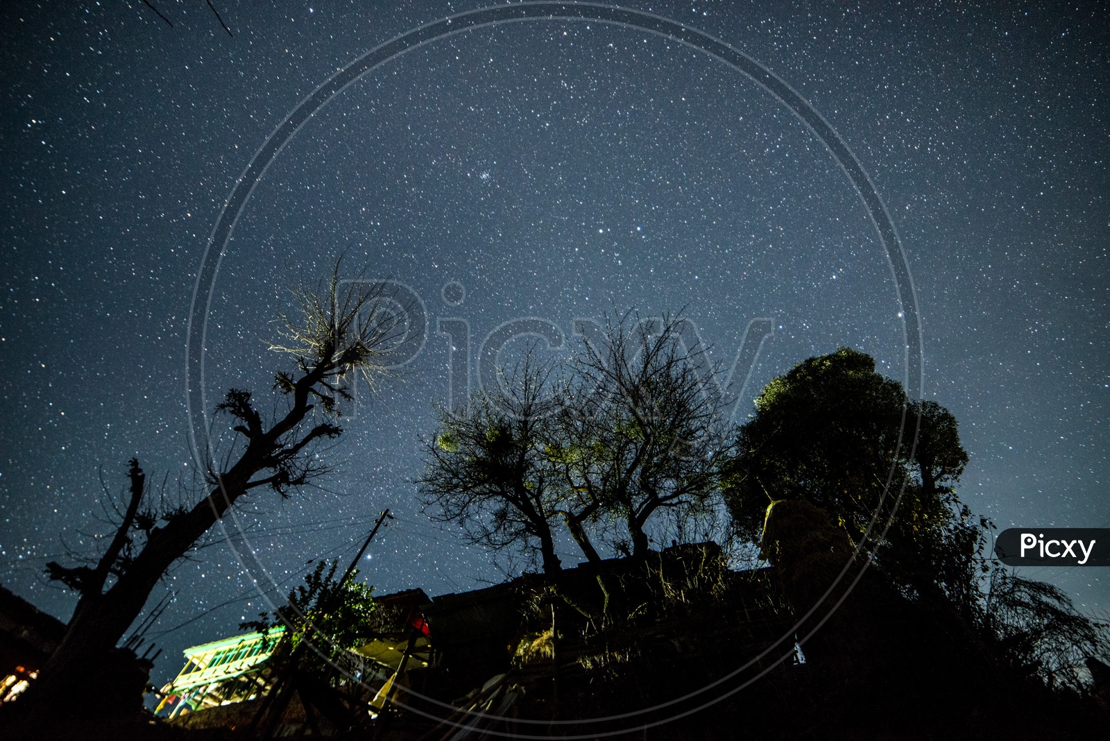Star Gazing or  Star Galaxy View Over Night Sky In Himalayan Valleys