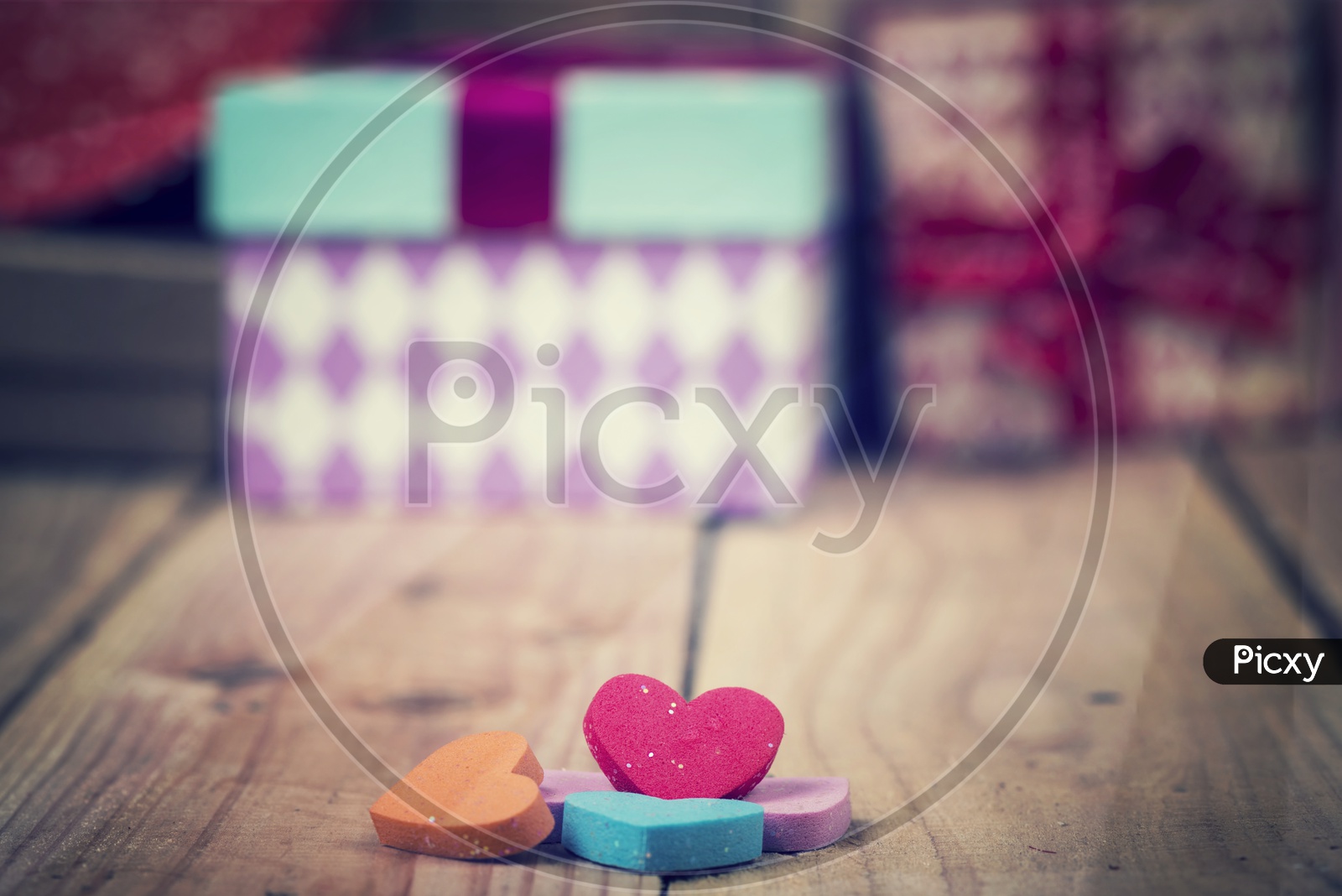 Valentines Day Abstract With Love Hearts On Wooden Background