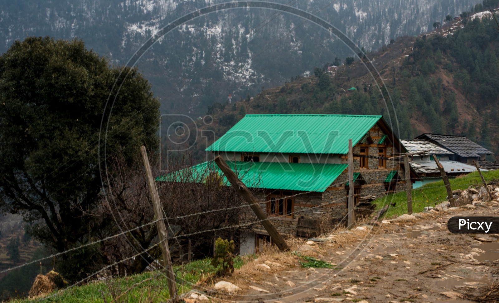 Typical wooden alpine house in himalayas