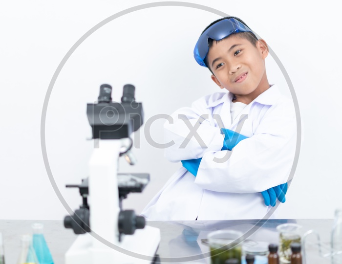 Asian Child Scientist at Laboratory