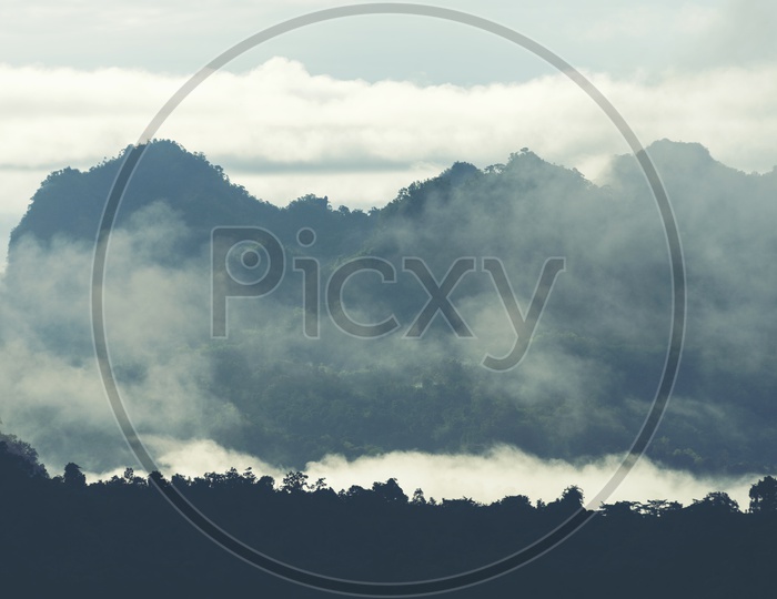 Landscape of mountain layers, tropical forest in Thailand