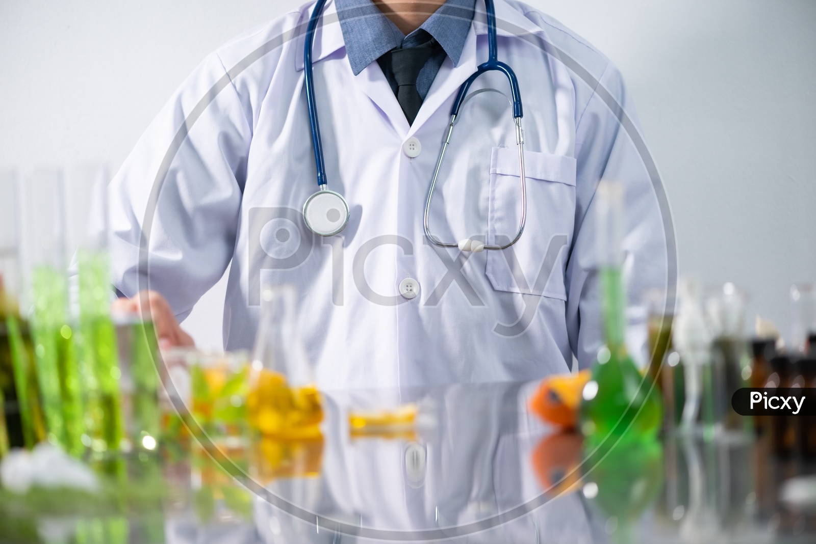Young Asian Scientist with Stethoscope at Laboratory