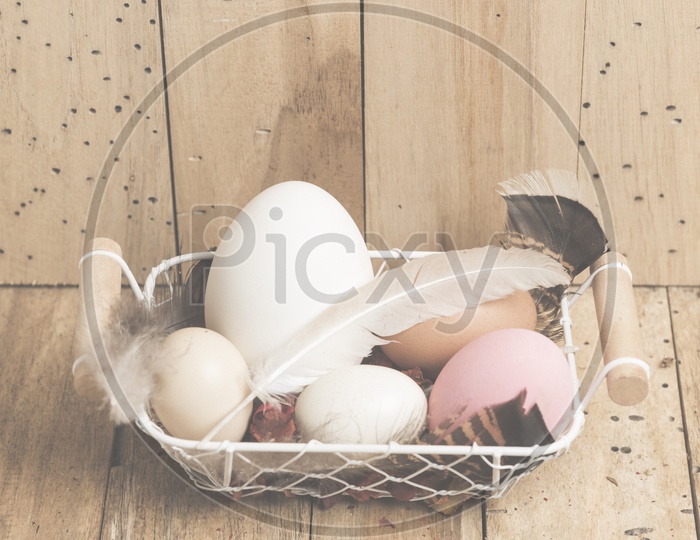 Easter Festival Templates With Colourful Eggs in a Basket With Vintage Filter