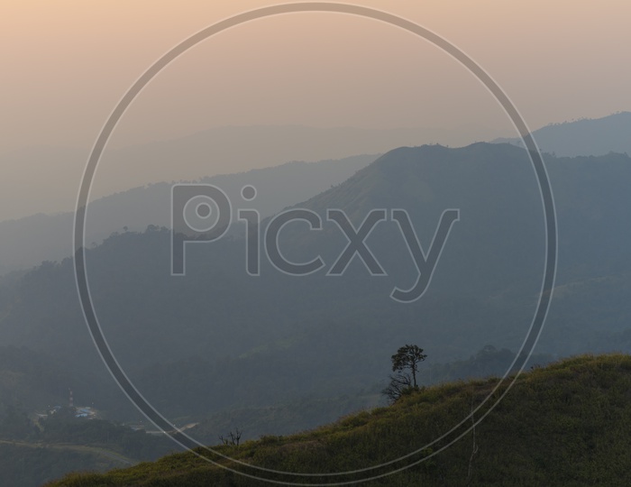 Sunset Over Mountain Layers  In Khao Yai National Park , Thailand
