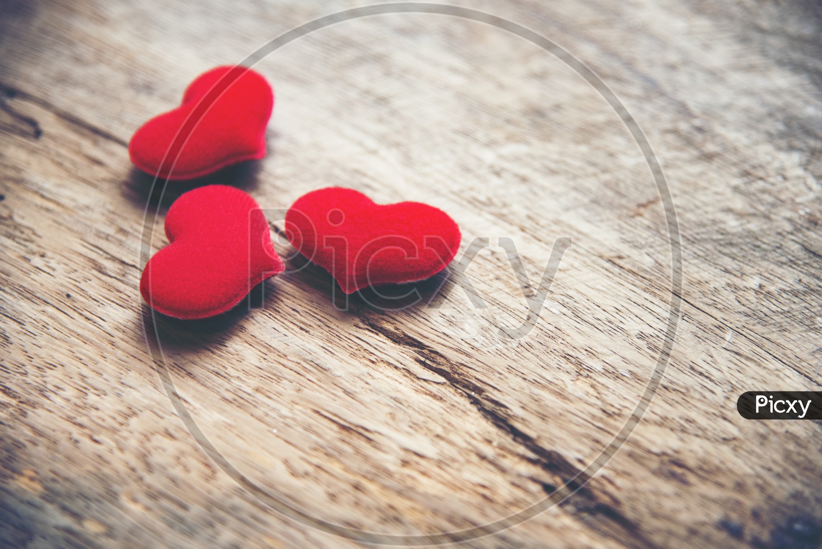 Love Concept With Red hearts on Old  Vintage Wooden Table background
