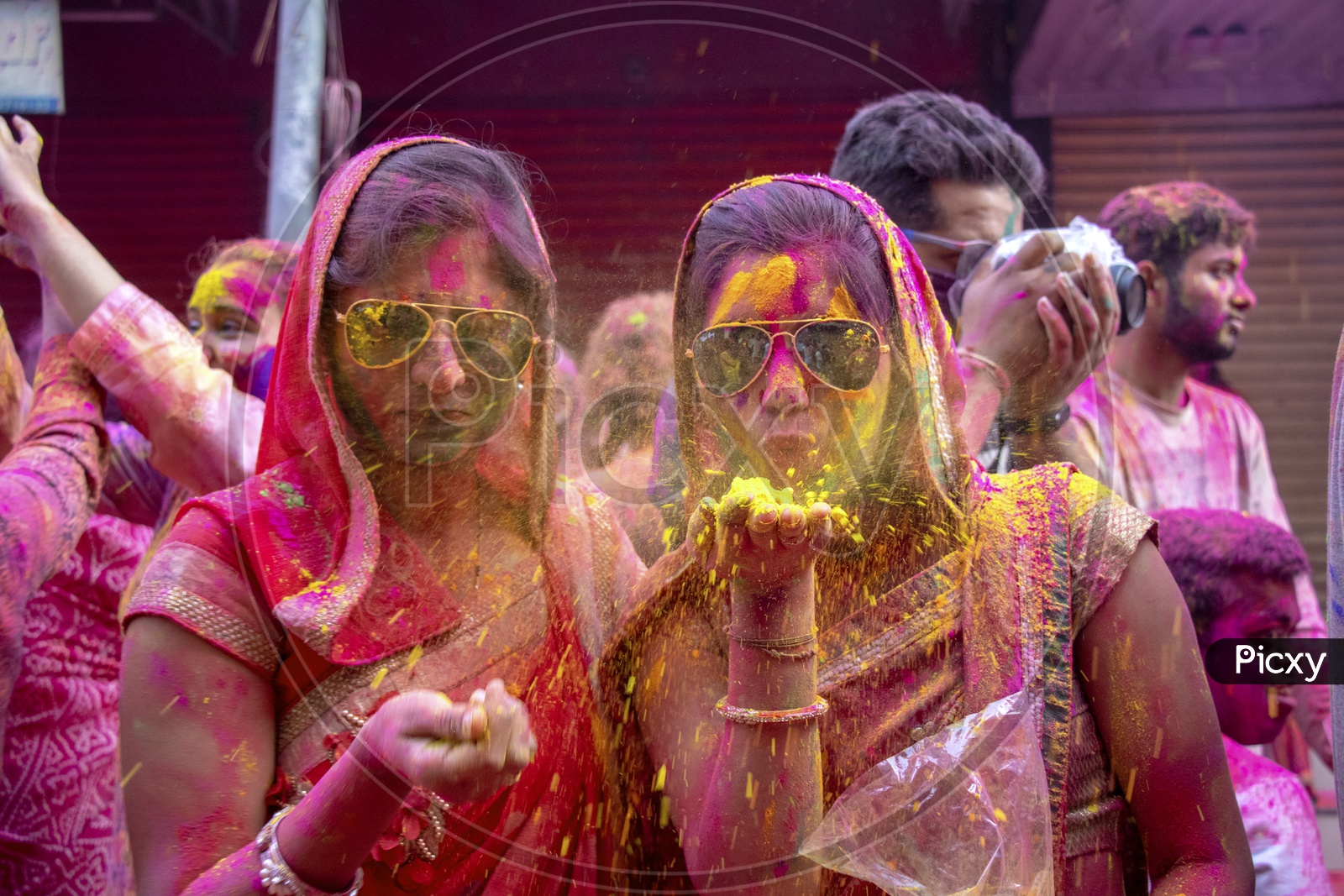 Indian Woman Holi Celebrations With Colour Splash