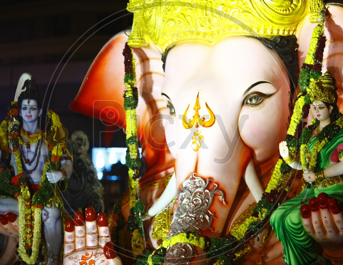 Lord Ganesh Idol in Procession During Immersion or Visarjan