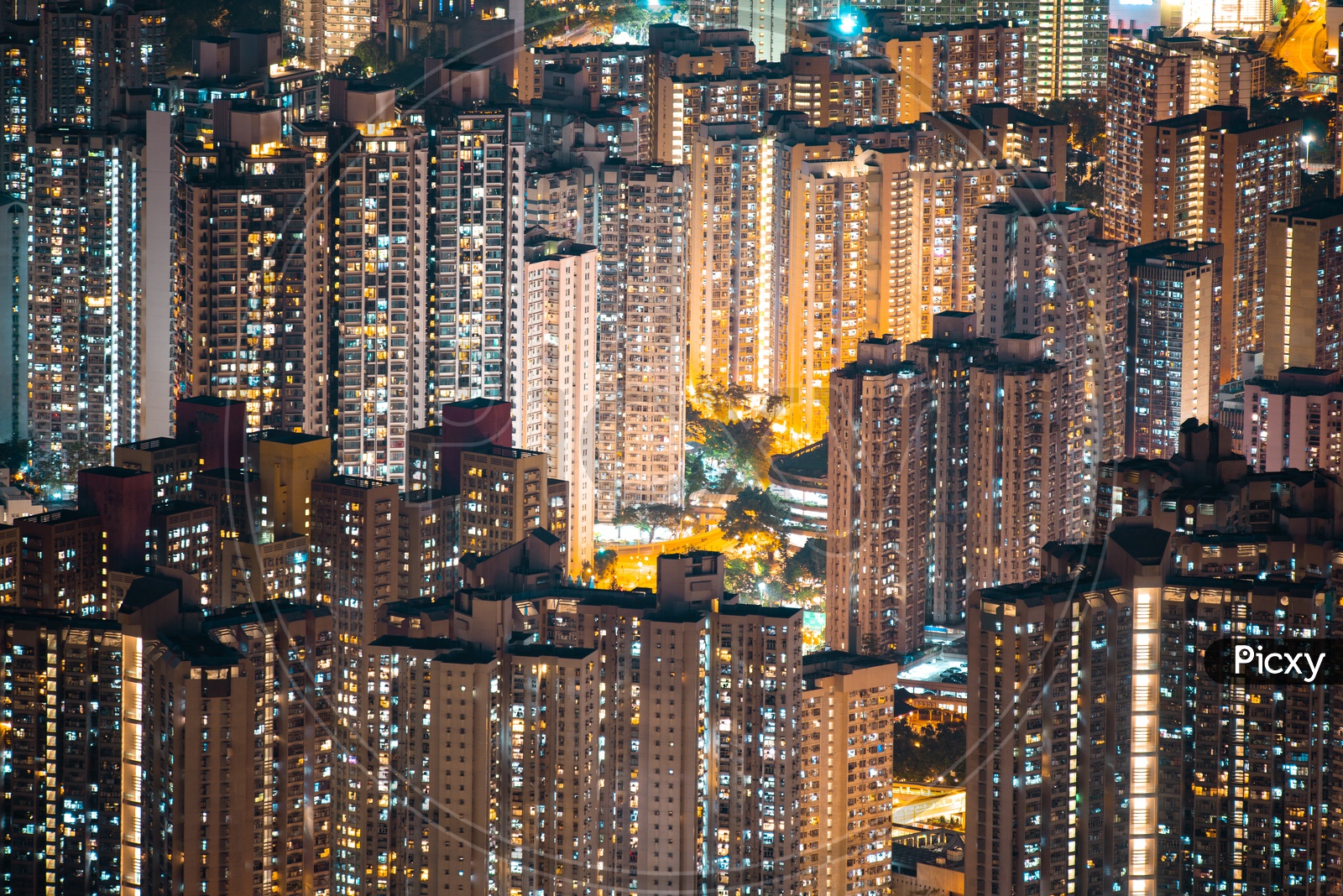 Hong Kong skyscrapers during night