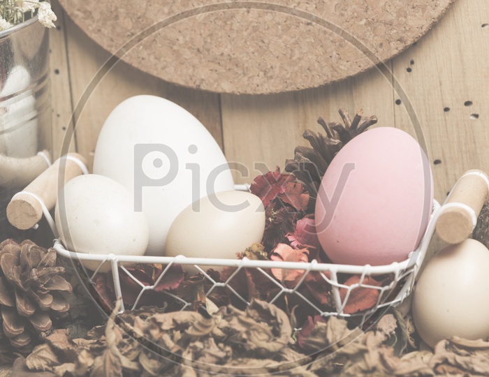 Easter Festival Background With Colour Eggs With Vintage Filter