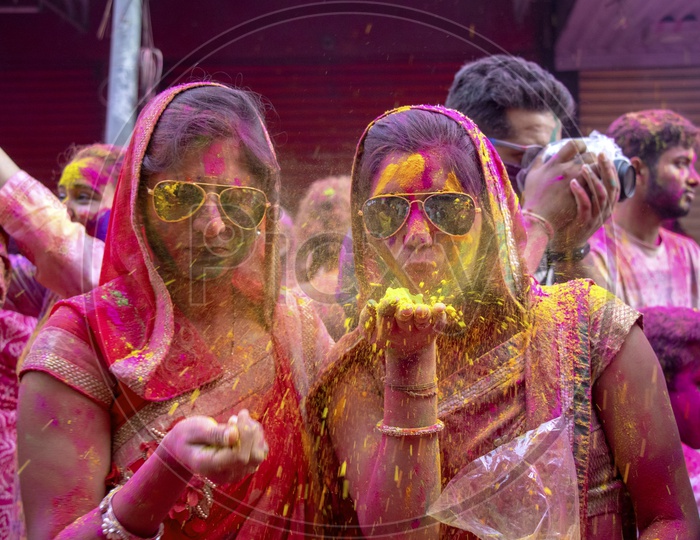 Indian Woman Holi Celebrations With Colour Splash