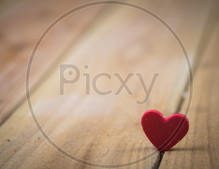 Template For Valentine's Day With Red Love Heart on Wooden Background