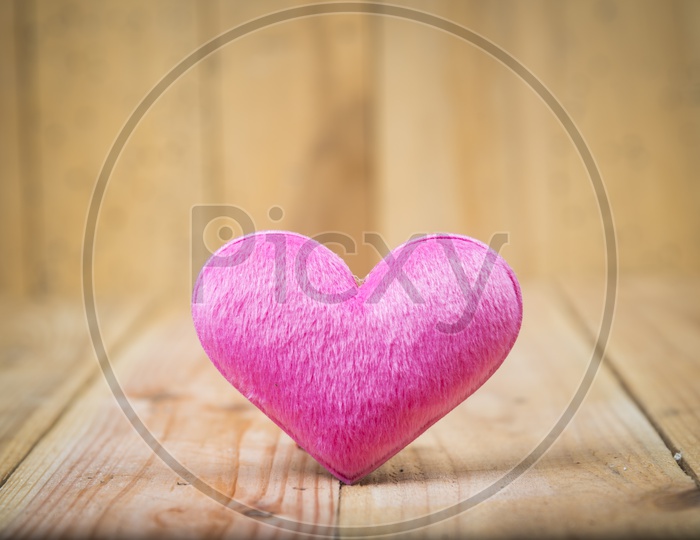 Abstract Background For Valentine's Day With Love Heart  On Wood