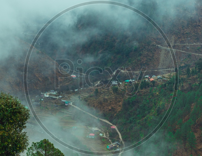 Roads In the Valleys of Himachal Pradesh  With  Fog Clouds
