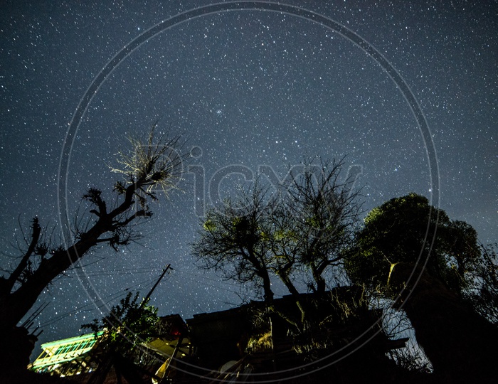 Star Gazing or  Star Galaxy View Over Night Sky In Himalayan Valleys