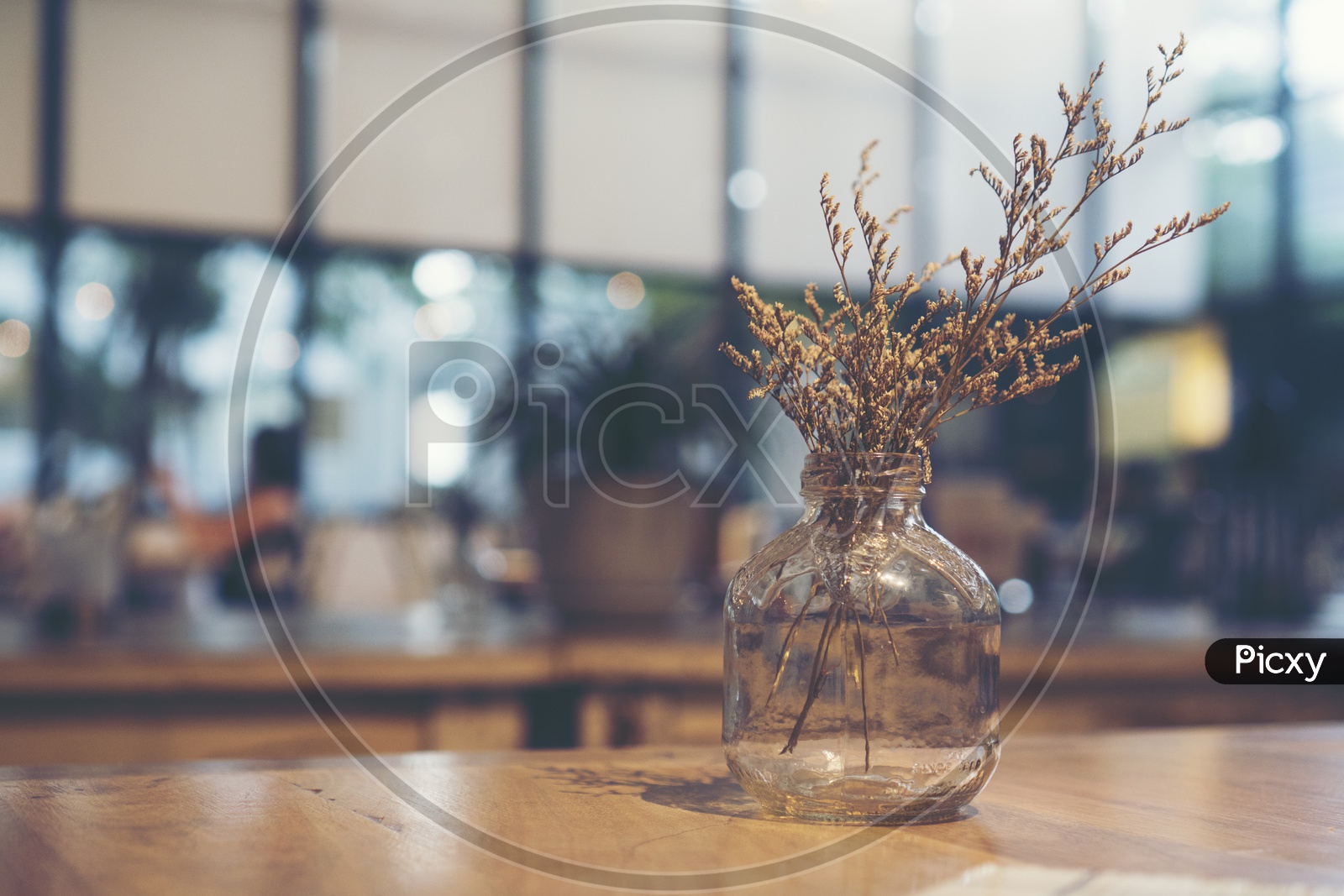 Dried Vintage Flowers On a Cafe Table