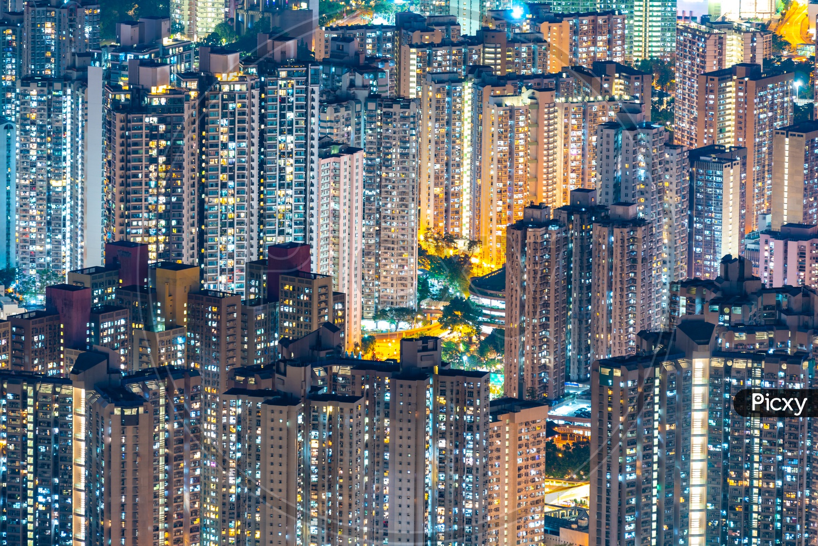Colorful Hong Kong cityscape during night in China