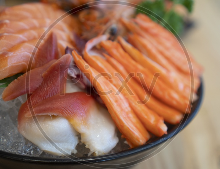 Sashimi Dish With Fresh Raw Fish Served In a Restaurant