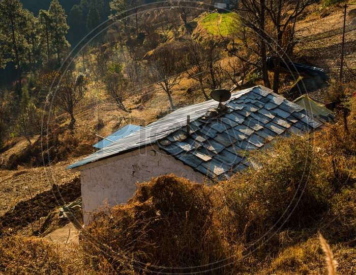 Typical wooden alpine house in himachal in himalayas