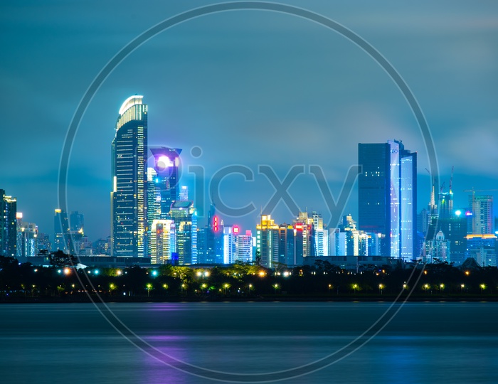 Shenzhen city skyline night scenery in China