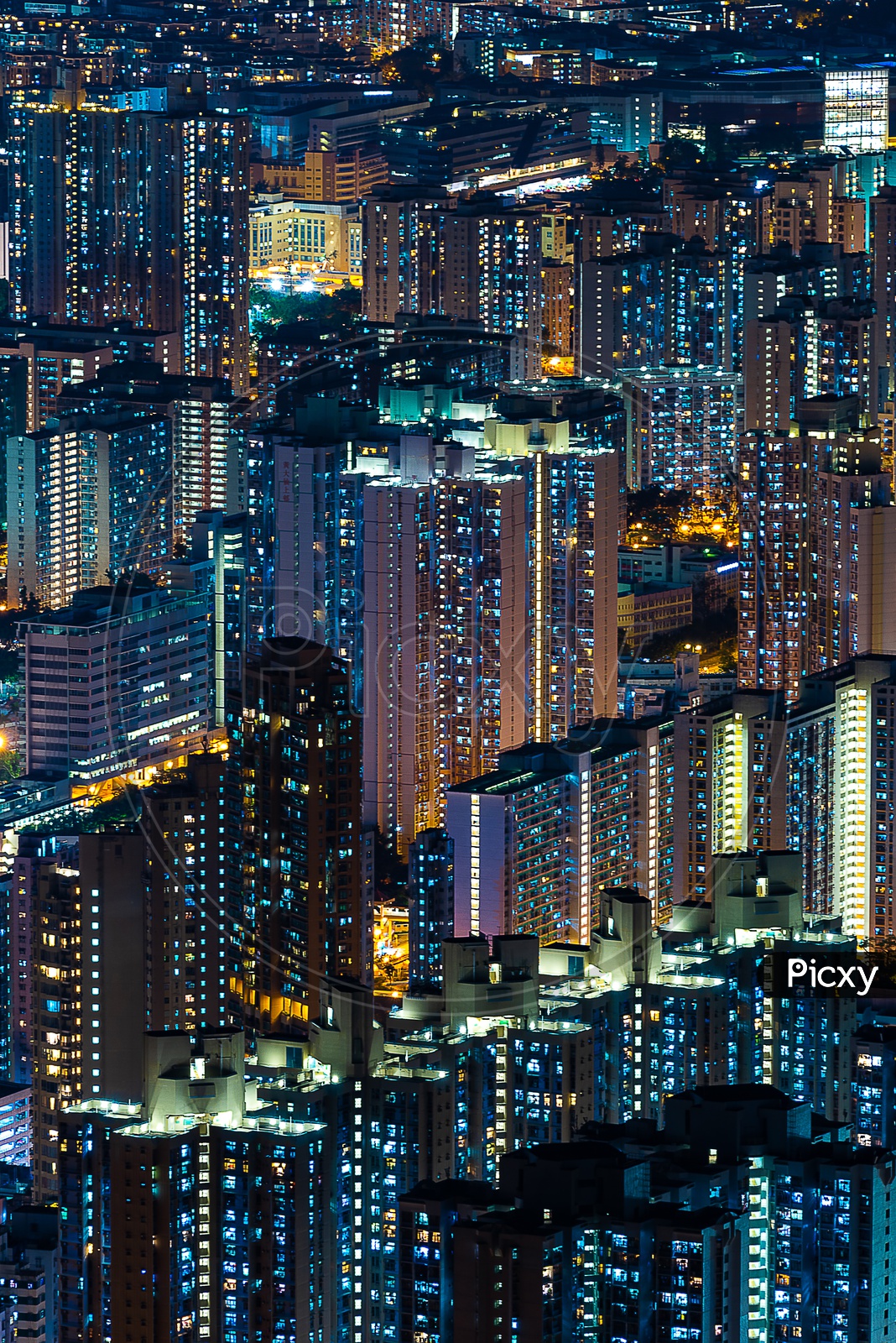 Hong Kong cityscape during night with skyscrapers