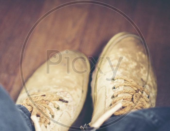 Man with Old leather shoes