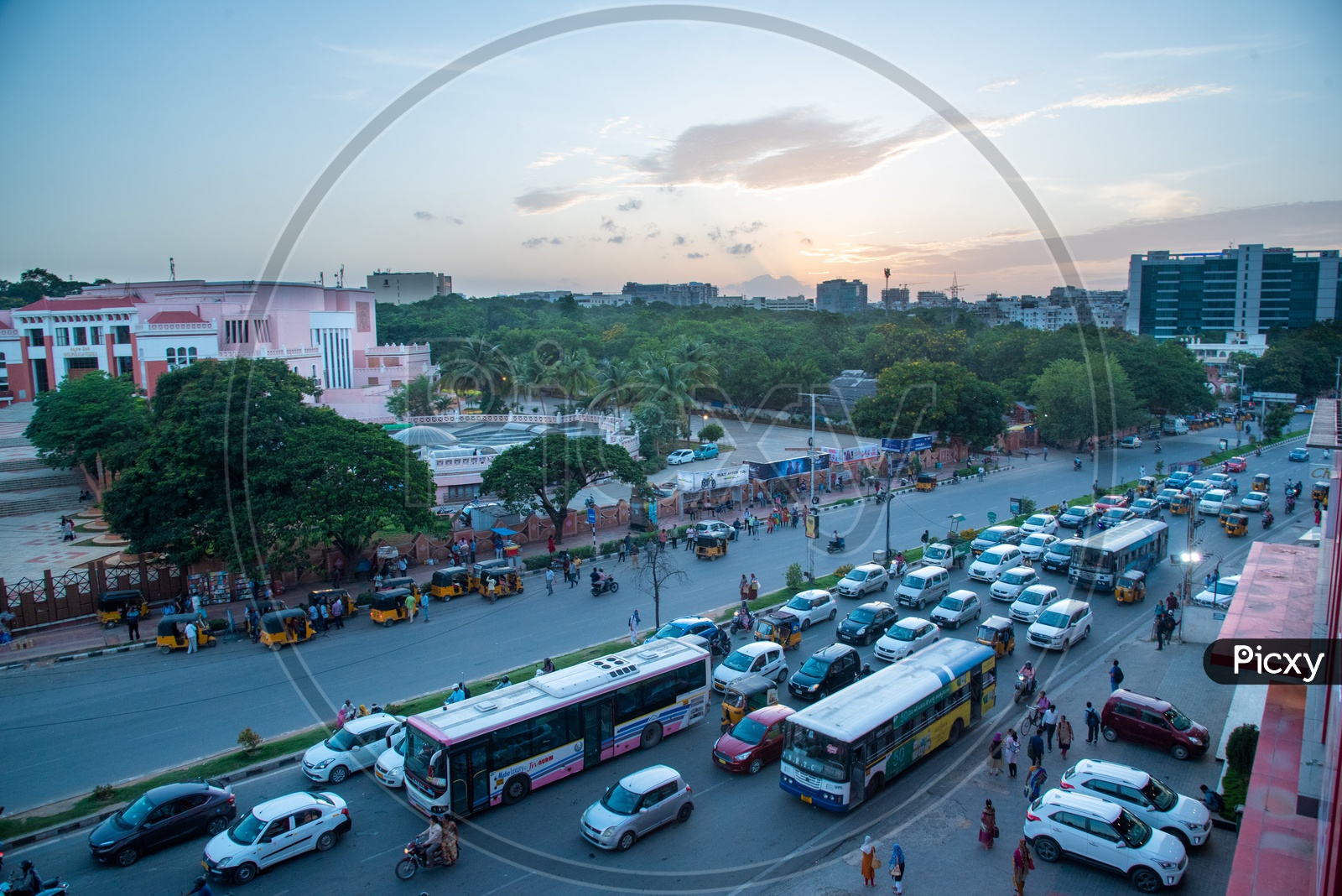 Commuting Vehicles At Hitech City traffic Signal With Shilpakala vedika In Background