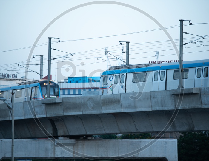 Hyderabad Metro trains Crossing Eachother on track