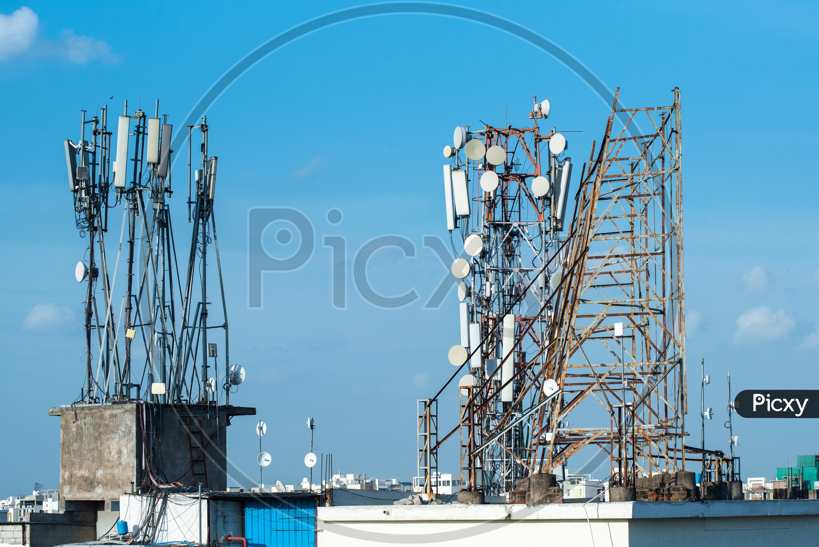 Cellular network Towers On Building Tops