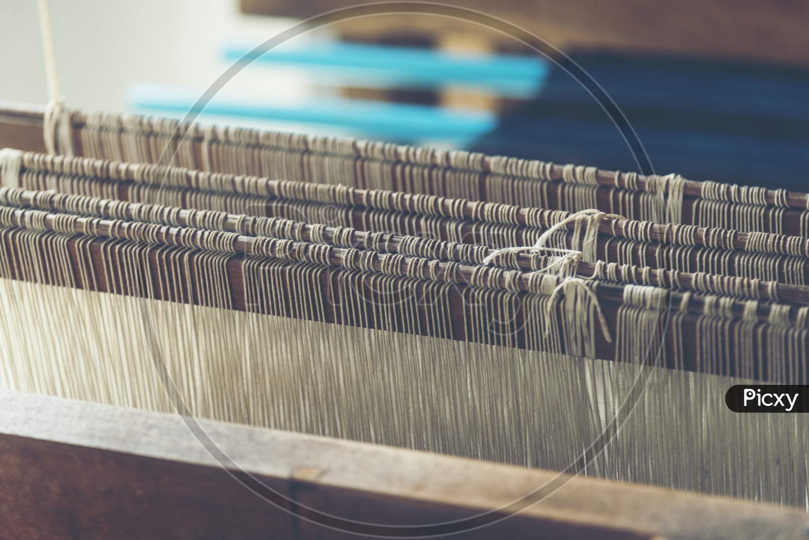 Vintage old weaving loom Machine Closeup