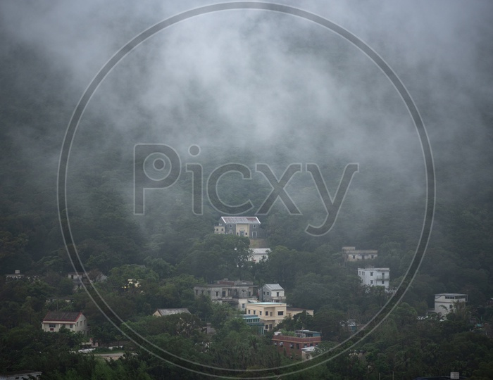 Misty Ngong ping mountain during morning in Hong Kong